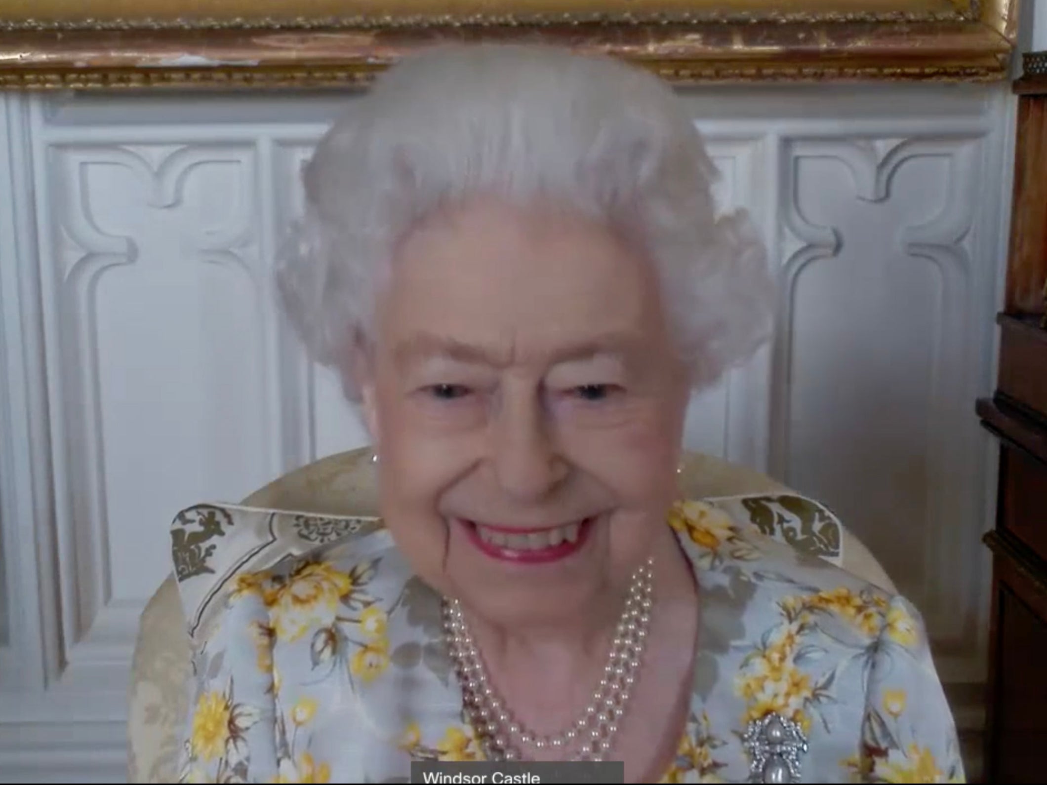 Queen Elizabeth II during a video call and virtual visit to the Royal London Hospital on Wednesday
