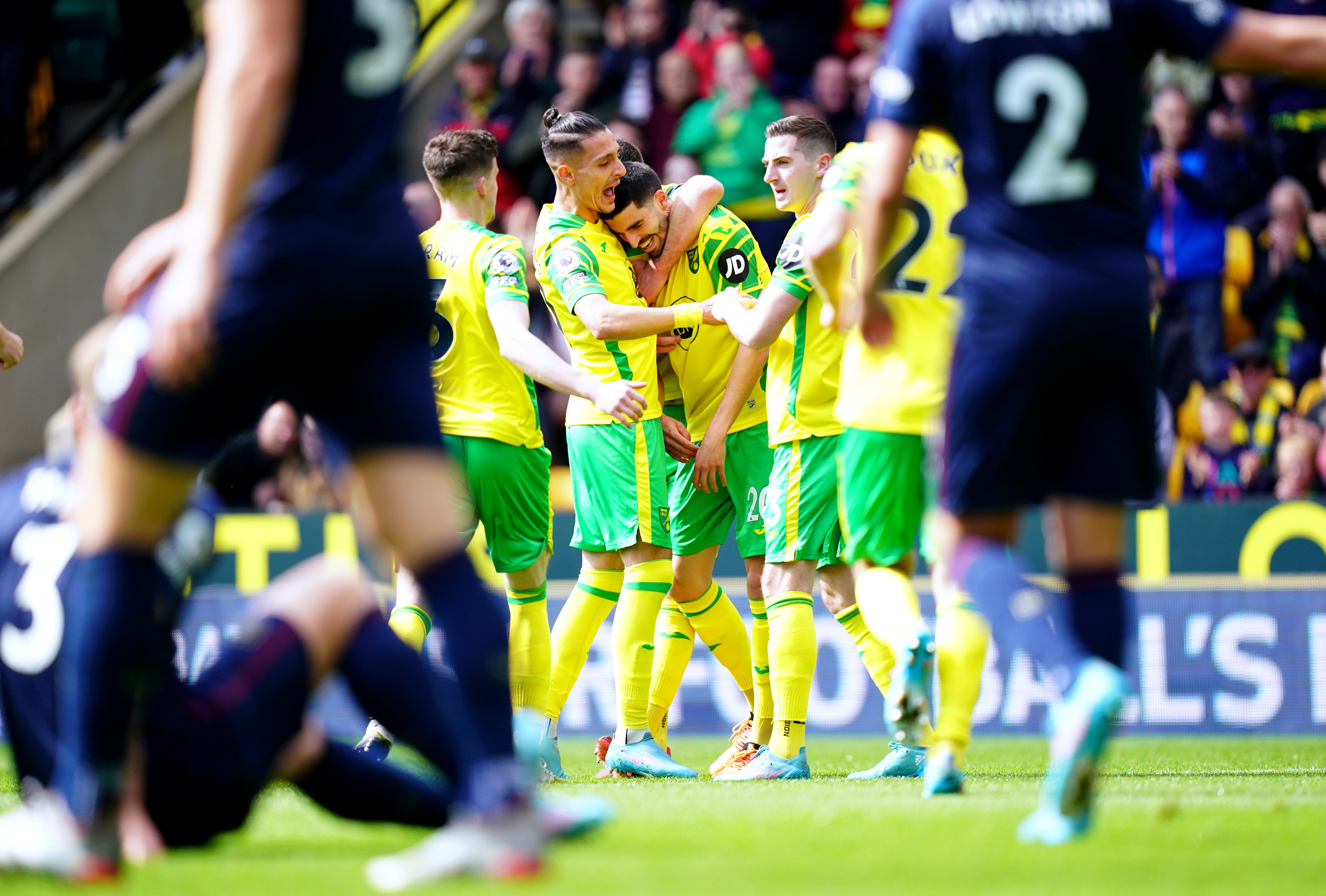 Pierre Lees-Melou celebrates after opening the scoring for Norwich against Burnley (Adam Davy/PA)