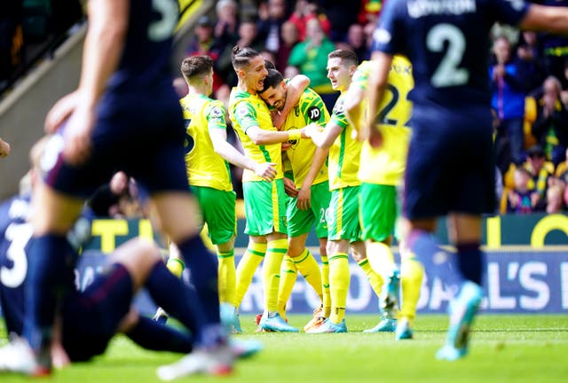 Pierre Lees-Melou celebrates after opening the scoring for Norwich against Burnley (Adam Davy/PA)