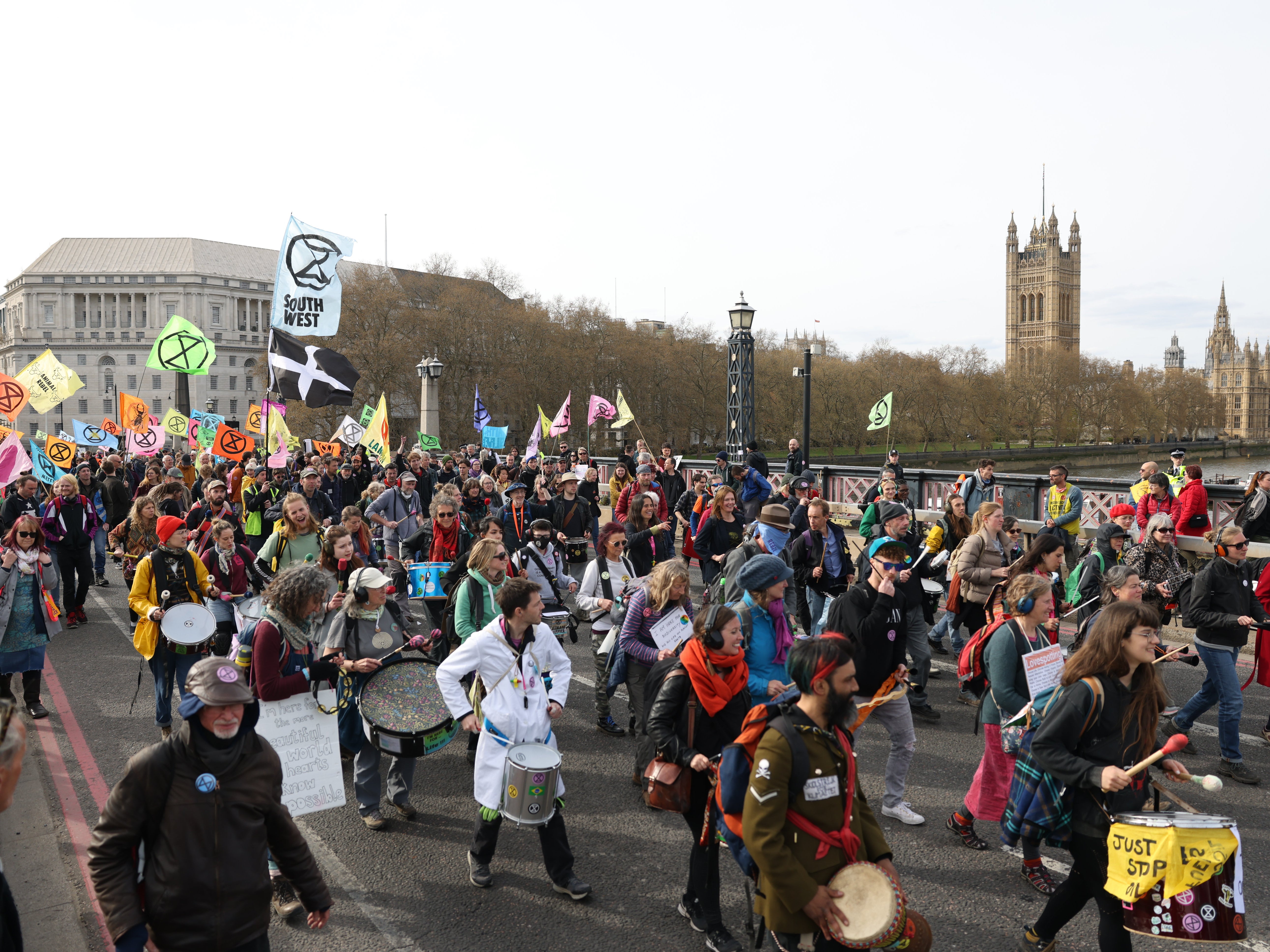 Extinction Rebellion protesters block Lambeth Bridge as part of their Spring 2022 UK Action