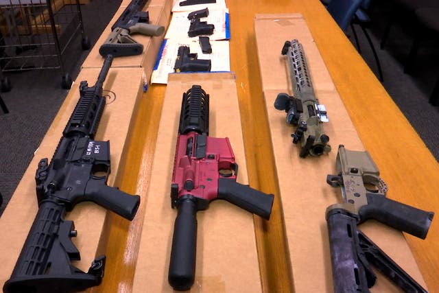 <p>Ghost guns on display by the San Francisco Police Department in 2019</p>