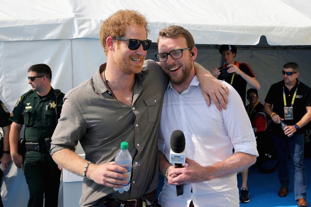 Prince Harry (left) chats with former competitor and now commentator JJ Chalmers (Chris Jackson/PA)