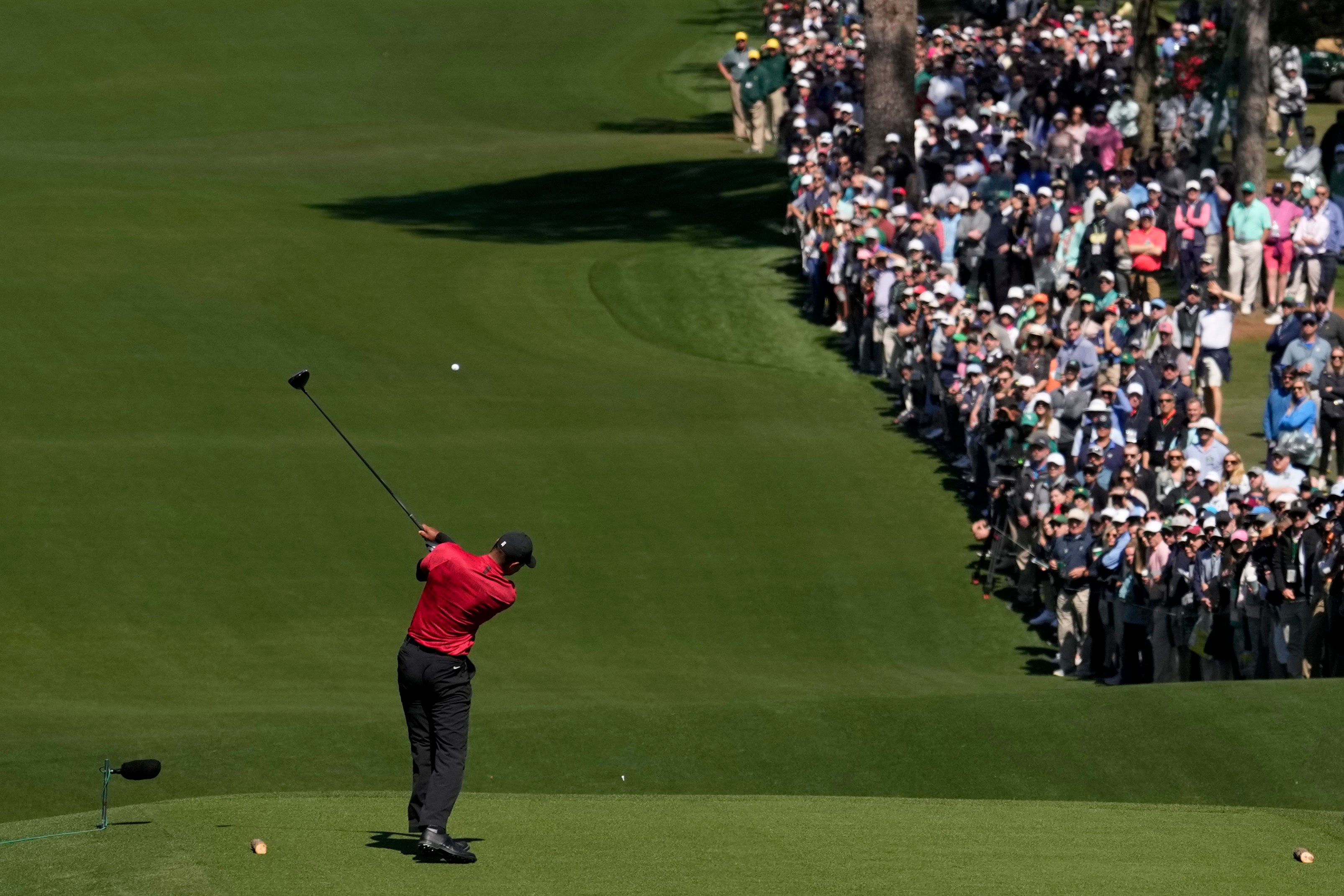 Tiger Woods hits his tee shot on the third hole during the final round at the Masters in Augusta (Jae C Hong/AP)