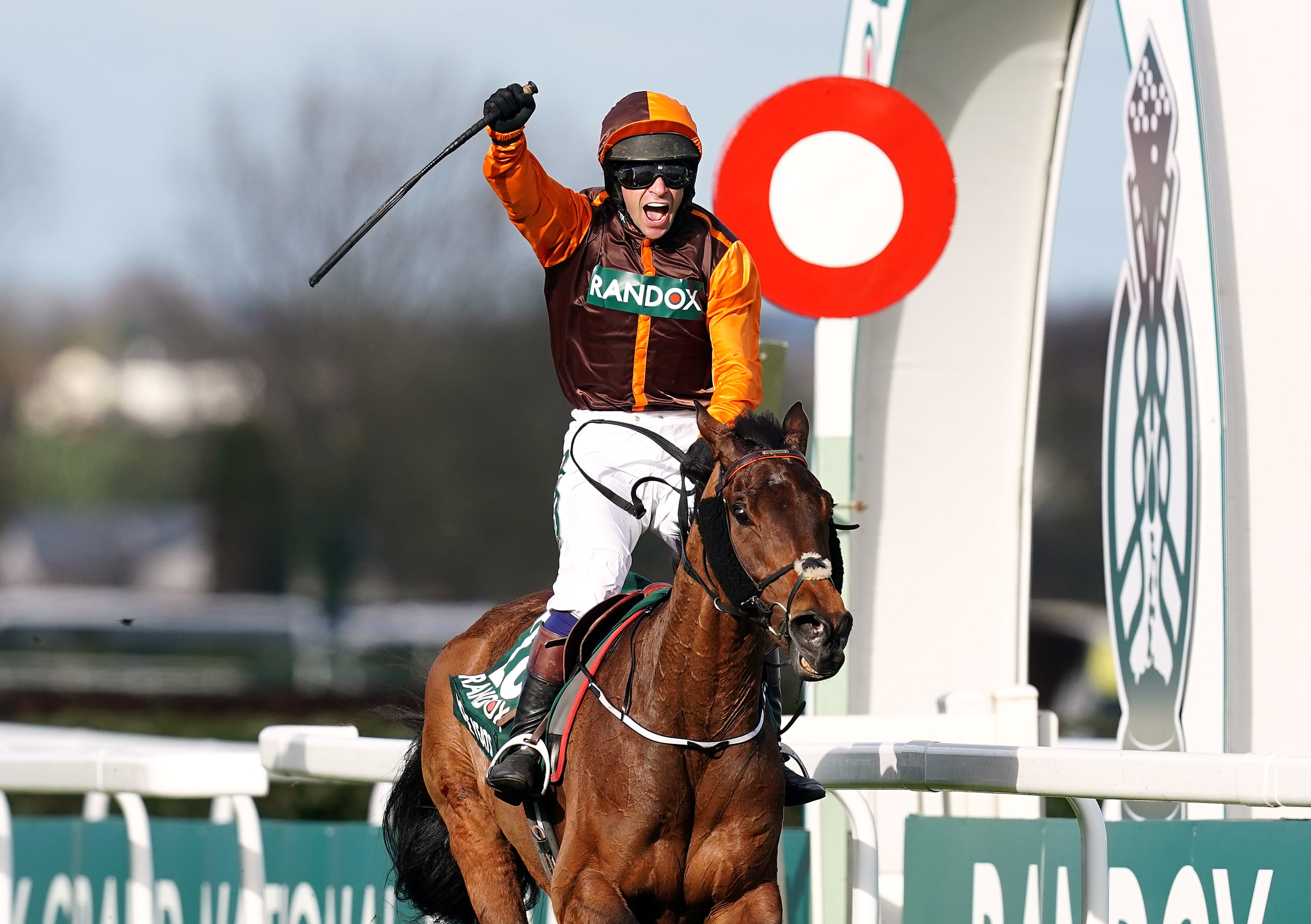 Waley-Cohen celebrates his Grand National triumph in his final ride on Noble Yeats, which was bought by his father Robert Waley-Cohen earlier this year (David Davies/PA)