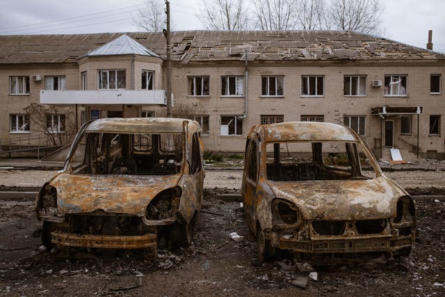 <p>Damage left behind by Russian troops in Hostomel, Ukraine </p>