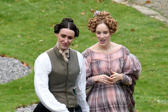 <p>Suranne Jones is pictured in her role of Anne Lister in the BBC drama Gentleman Jack alongside actress Sophie Rundle who plays wife Ann Walker.</p>