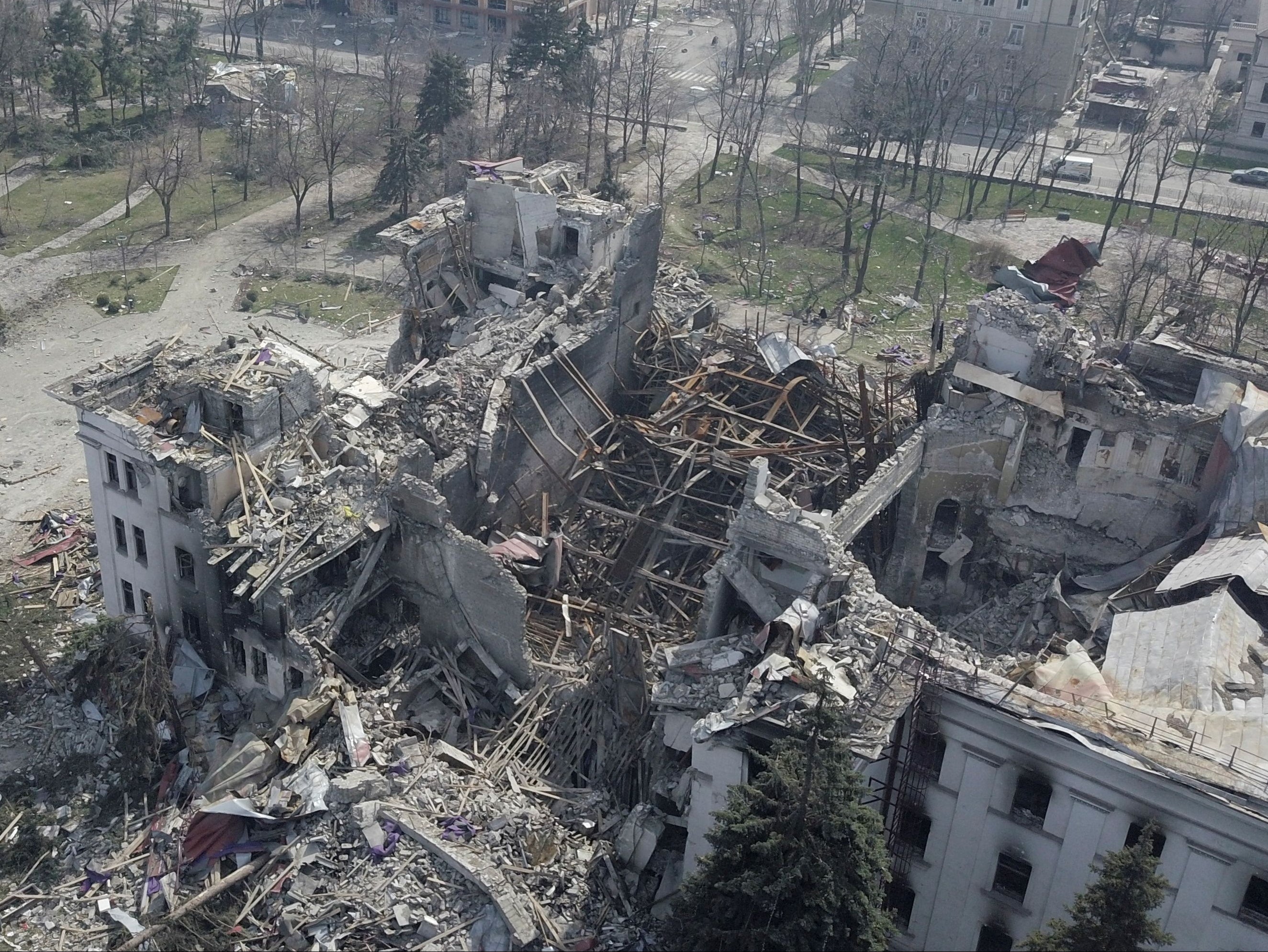 The destroyed theatre in Mariupol