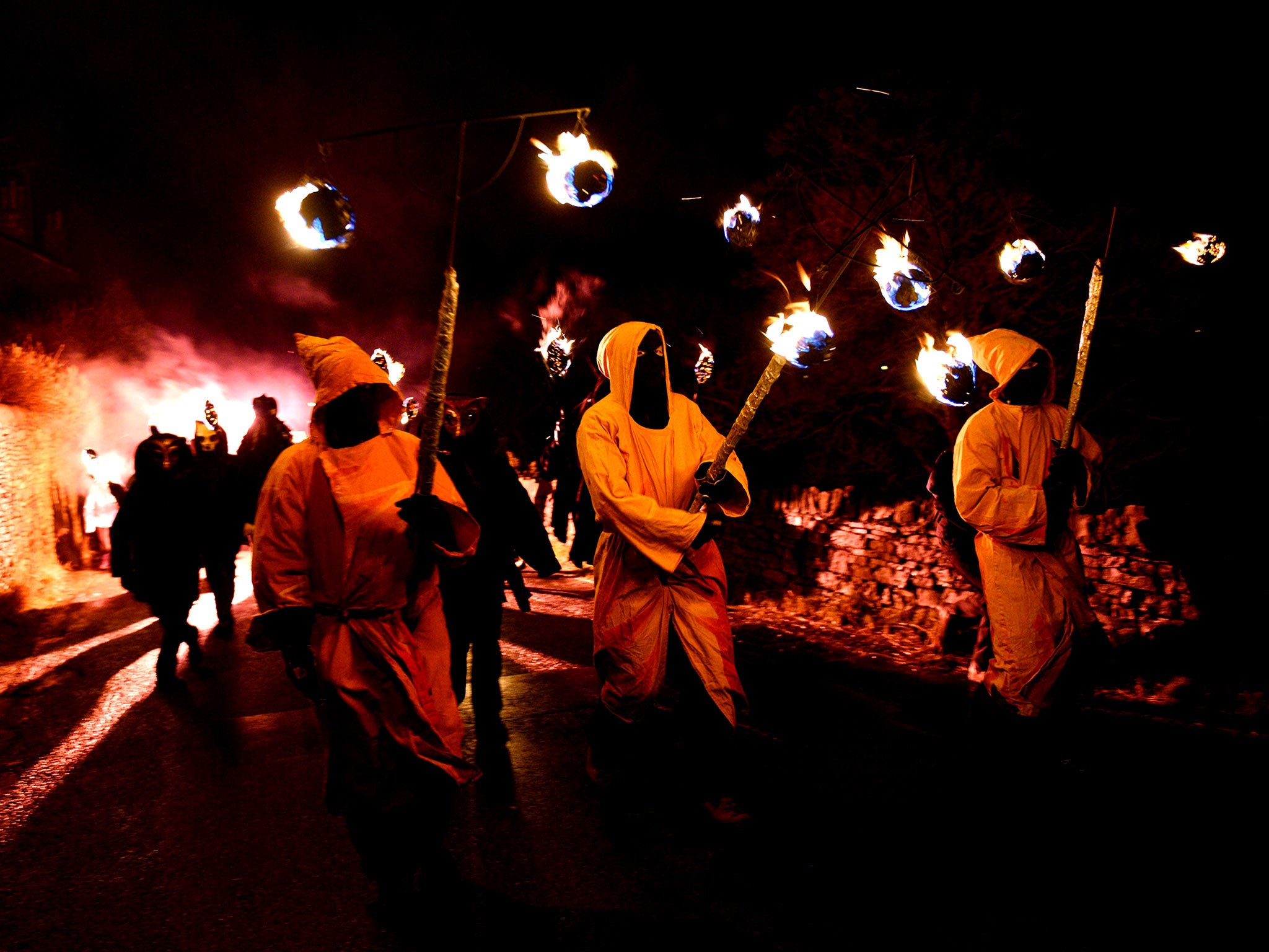 Performers take part in the Imbolc Celtic fire festival to celebrate the end of winter and the coming of spring