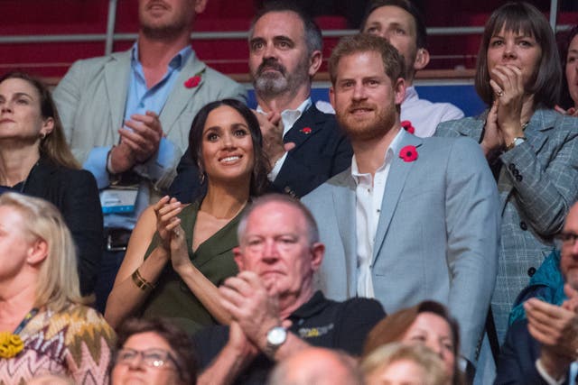 <p>Meghan and Harry at the Invictus Games in 2018 (Dominic Lipinski/PA)</p>