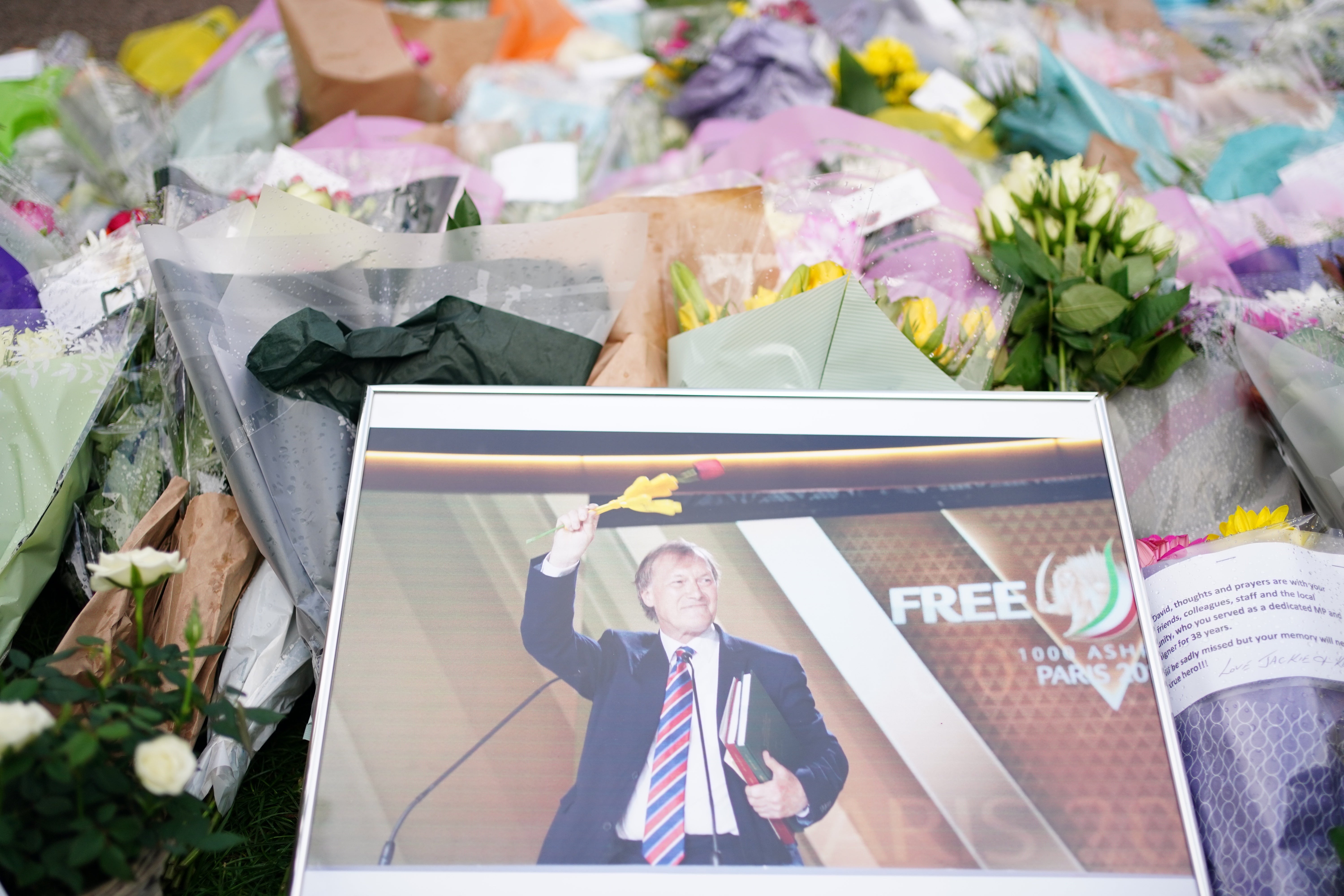 Flowers and tributes left at the scene near Belfairs Methodist Church in Leigh-on-Sea, Essex (PA)