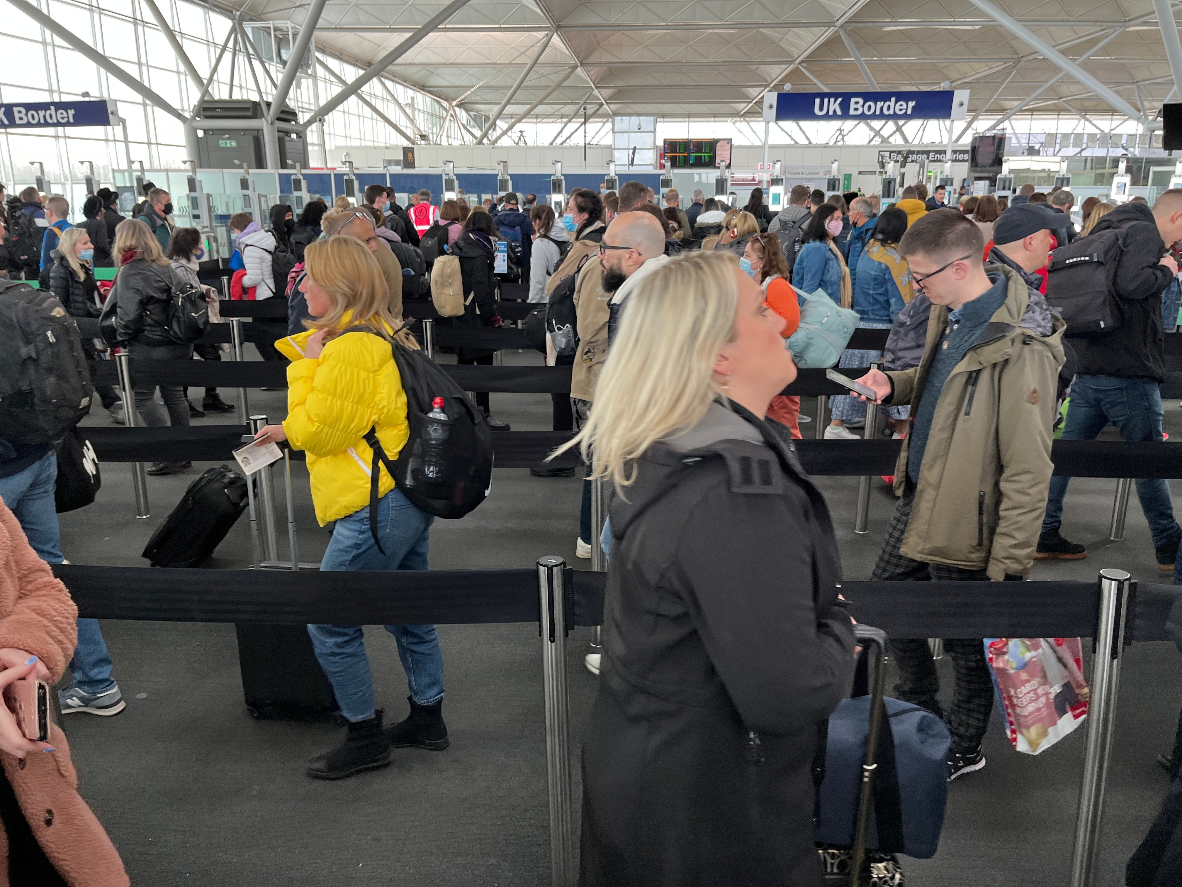 Snaking queues at Stansted airport arrivals