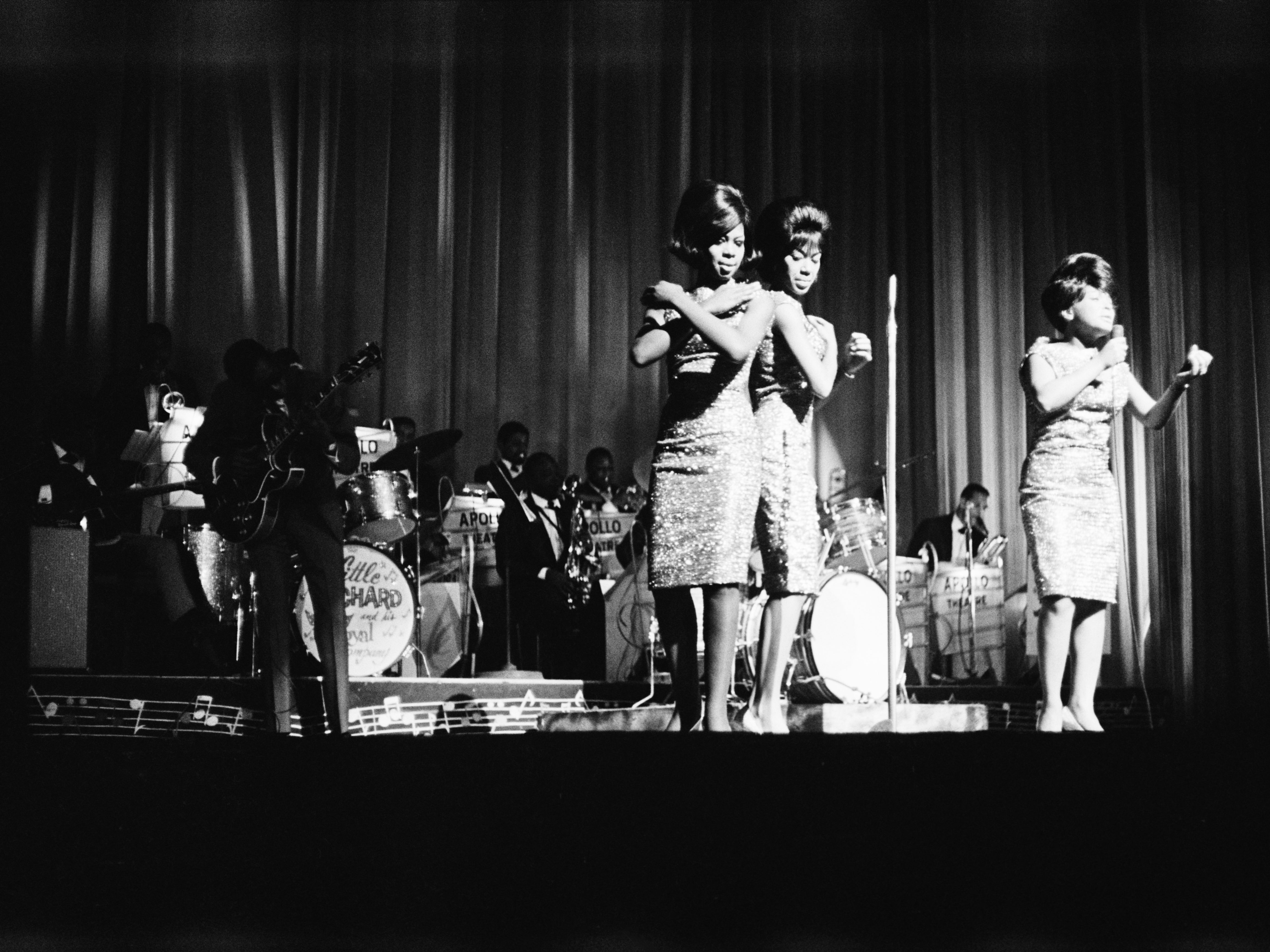 American vocal group The Marvelettes perform at the Apollo Theatre in New York City, circa 1965