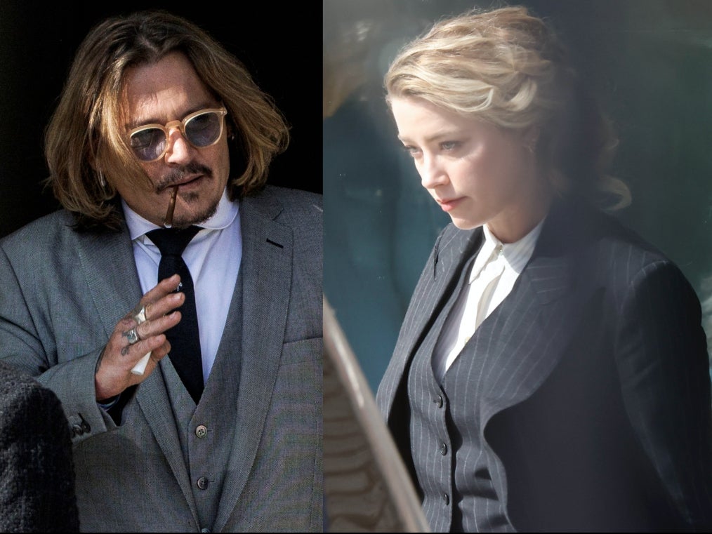 Johnny Depp (left) and Amber Heard (right) at the Fairfax County Circuit Court in Virginia on 11 April 2022