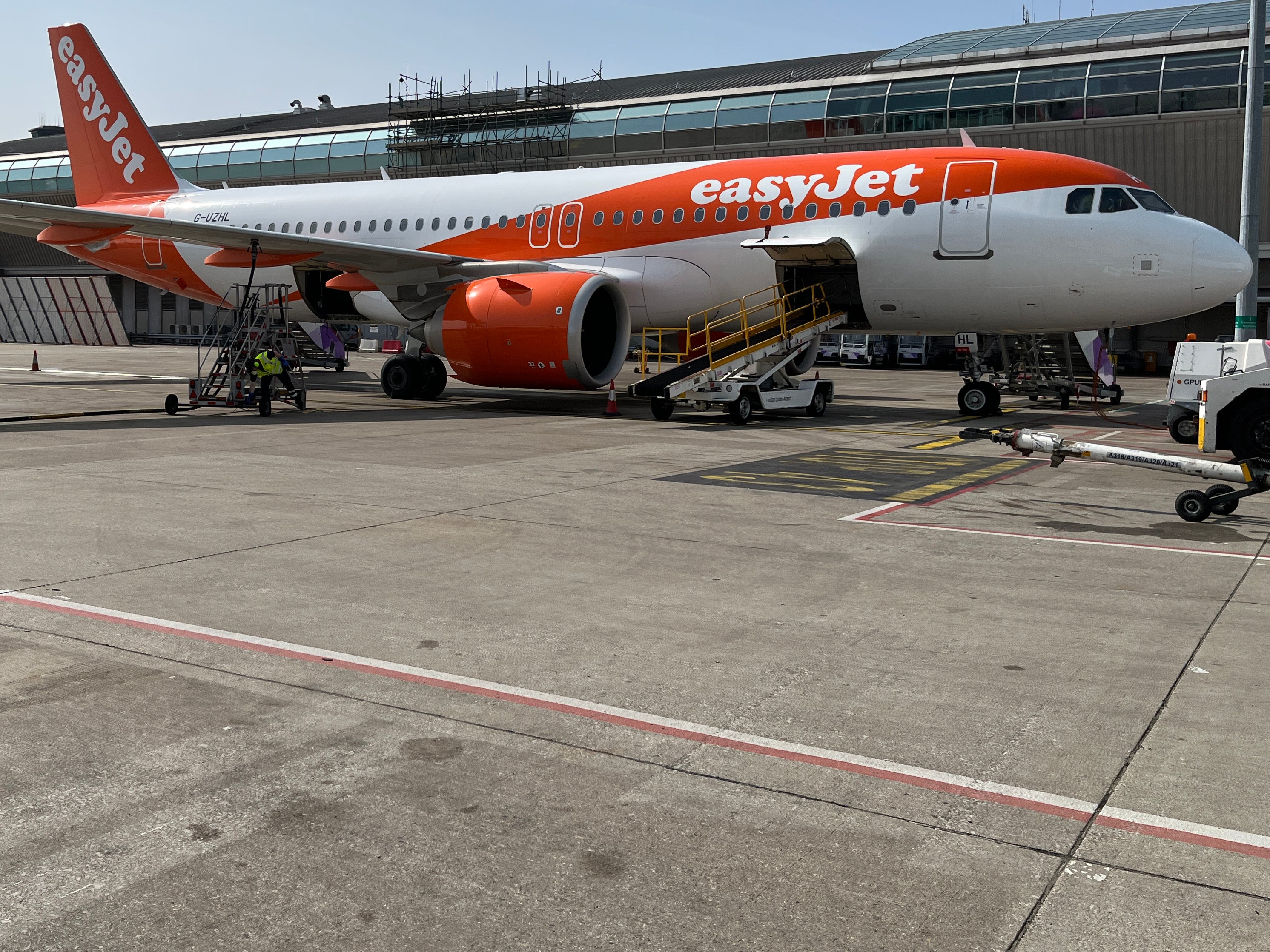 Ready to go? easyJet Airbus A320 at Luton airport, where the airline is based