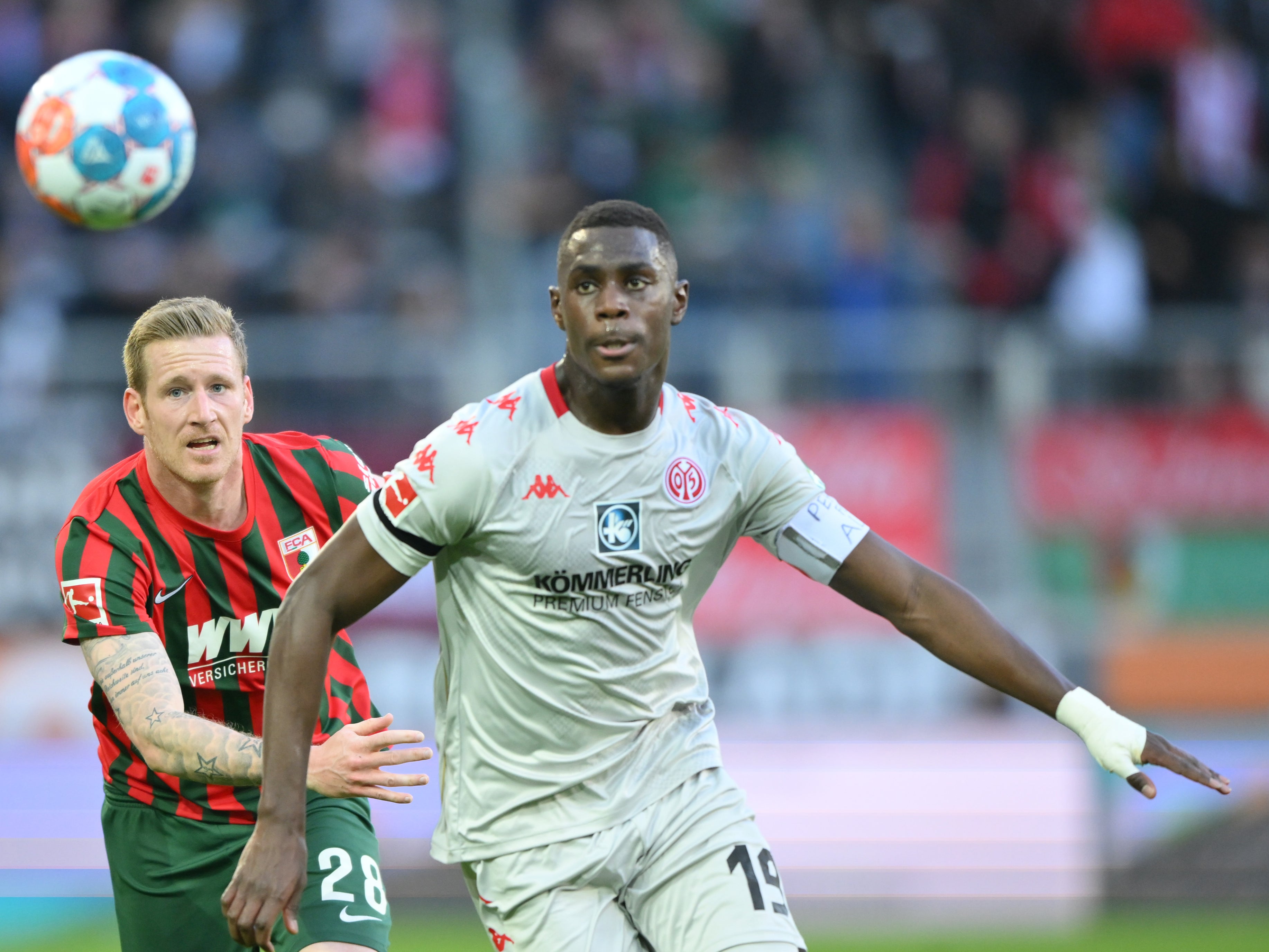Mainz defender Moussa Niakhate (right) during his side’s loss to Augsburg
