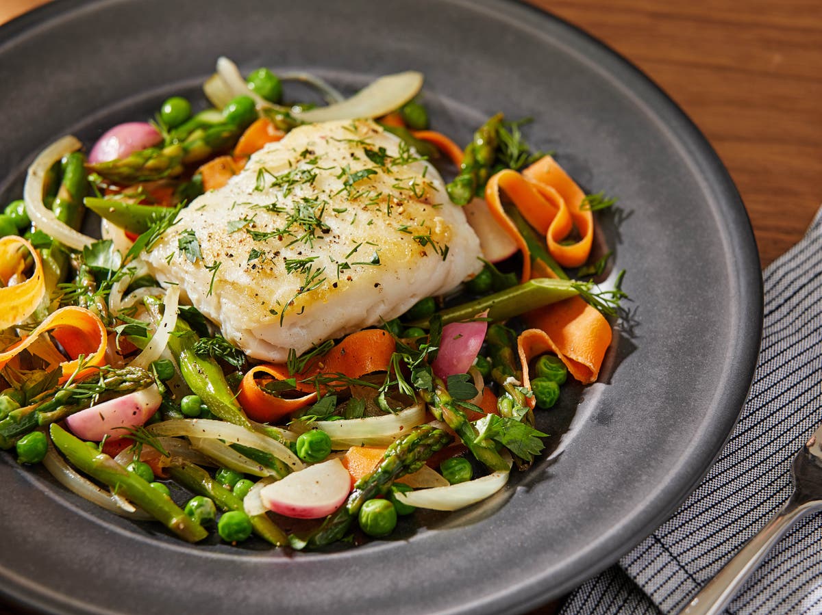 This halibut and vegetable recipe is spring in a pan