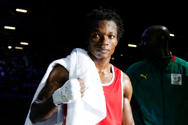 <p>Thomas Essomba in 2012 following victory in his first bout at the Olympics</p>