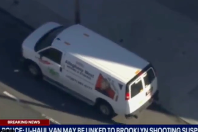 <p>A white U-Haul rental van that police believe may be linked to the Brooklyn subway shooting</p>