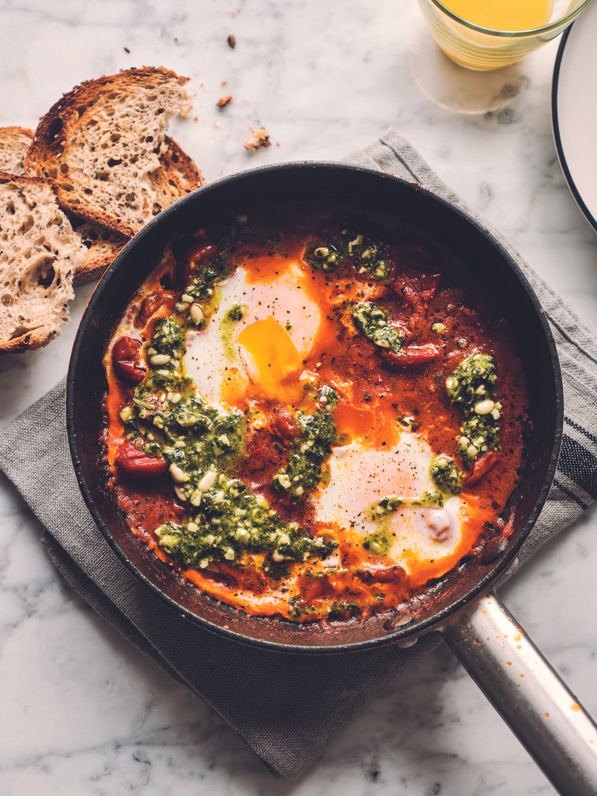 Pesto baked eggs is a belter of a brunch