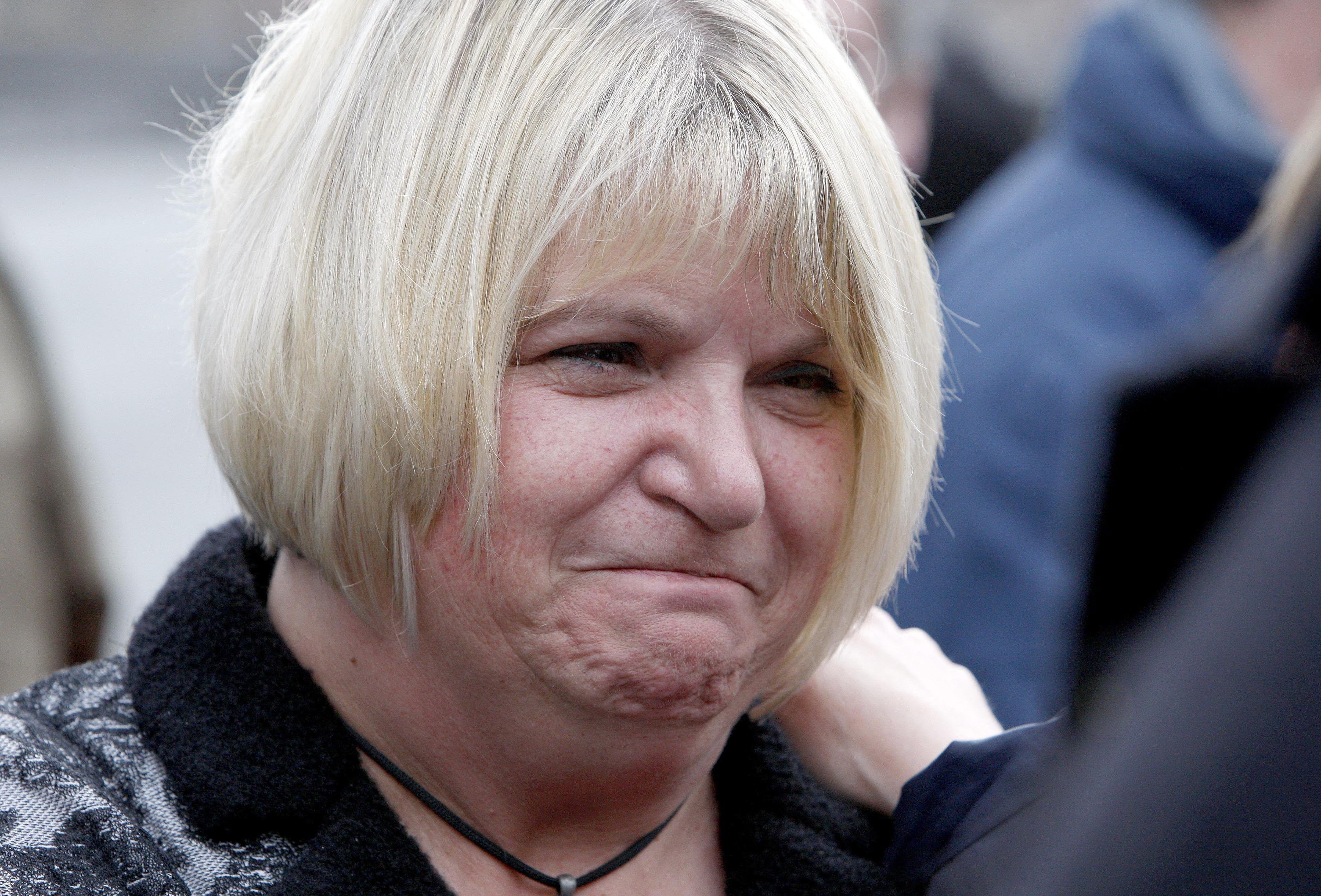 Sylvia Lancaster, mother of murdered Sophie, stands outside Preston Crown Court after the sentencing of two teenagers for the murder of her daughter in 2007. (PA)