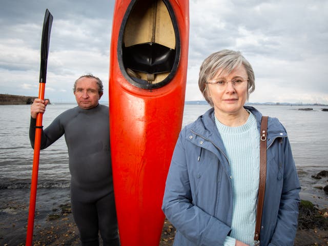 <p>Eddie Marsan plays the canoe fraudster, with downtrodden wife Anne played by Monica Dolan </p>