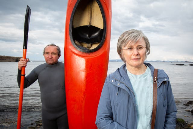 <p>Eddie Marsan plays the canoe fraudster, with downtrodden wife Anne played by Monica Dolan </p>