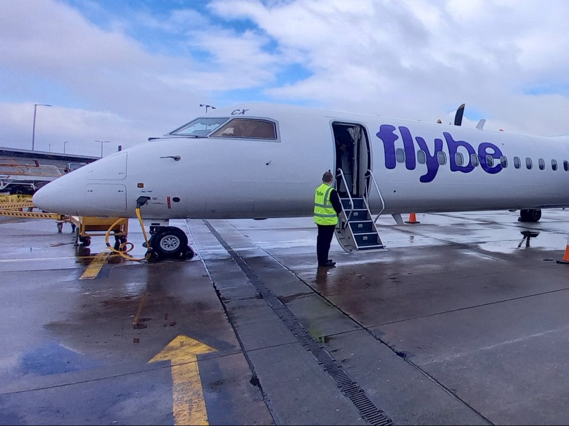 Happier days: Flybe’s inaugural flight from Birmingham to Belfast City