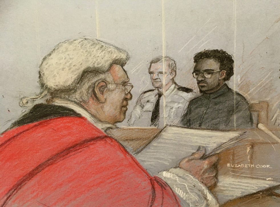 Mr Justice Sweeney (left) handing down a whole life sentence at the Old Bailey in London, to Ali Harbi Ali (right) (Elizabeth Cook/PA)