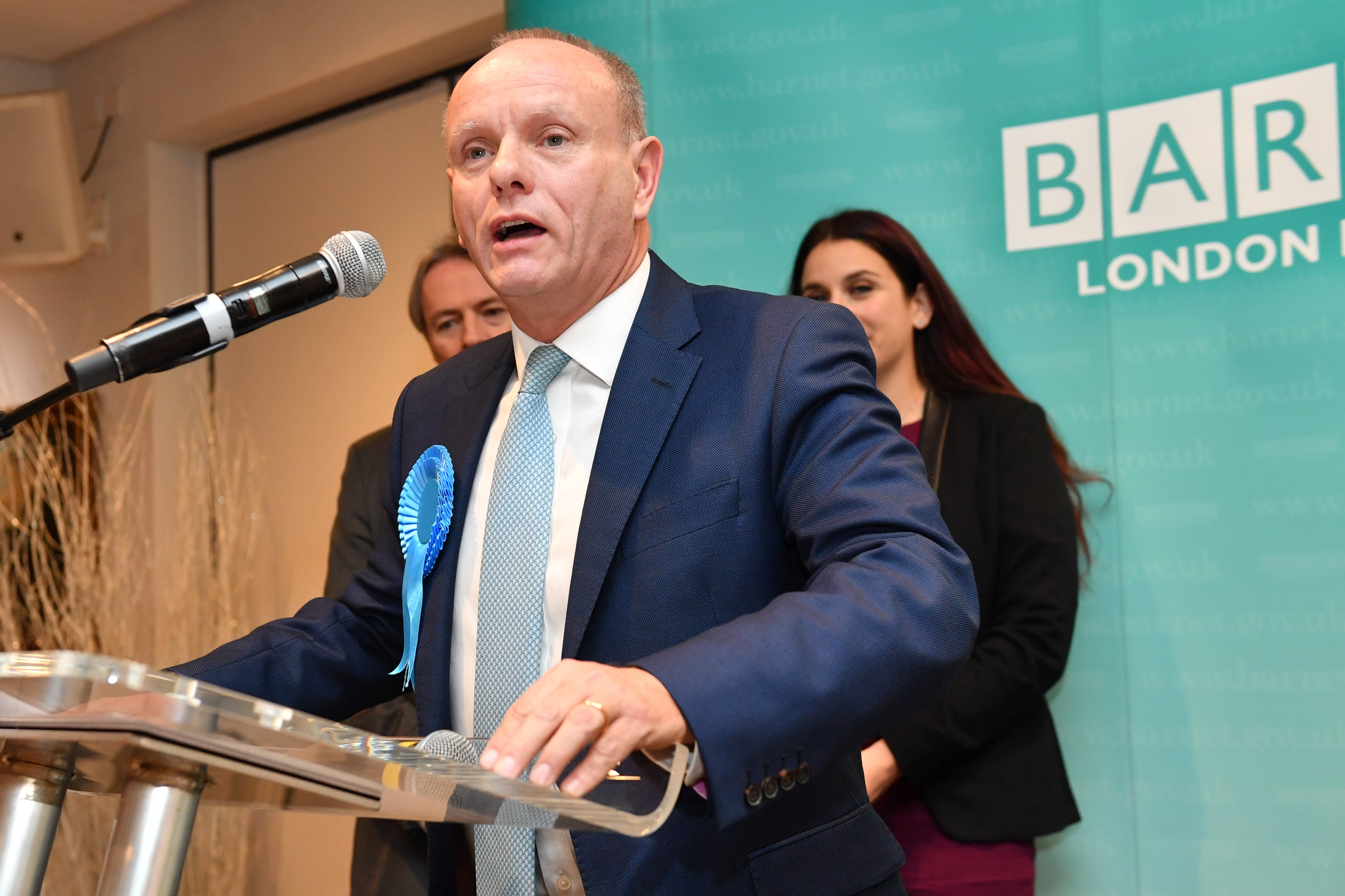 Conservative candidate Mike Freer speaks after winning the Finchley & Golders Green constituency in north London for the 2019 general election (PA)