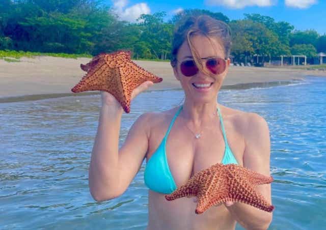 <p>Elizabeth Hurley receives backlash for posing with starfish in beach photo</p>