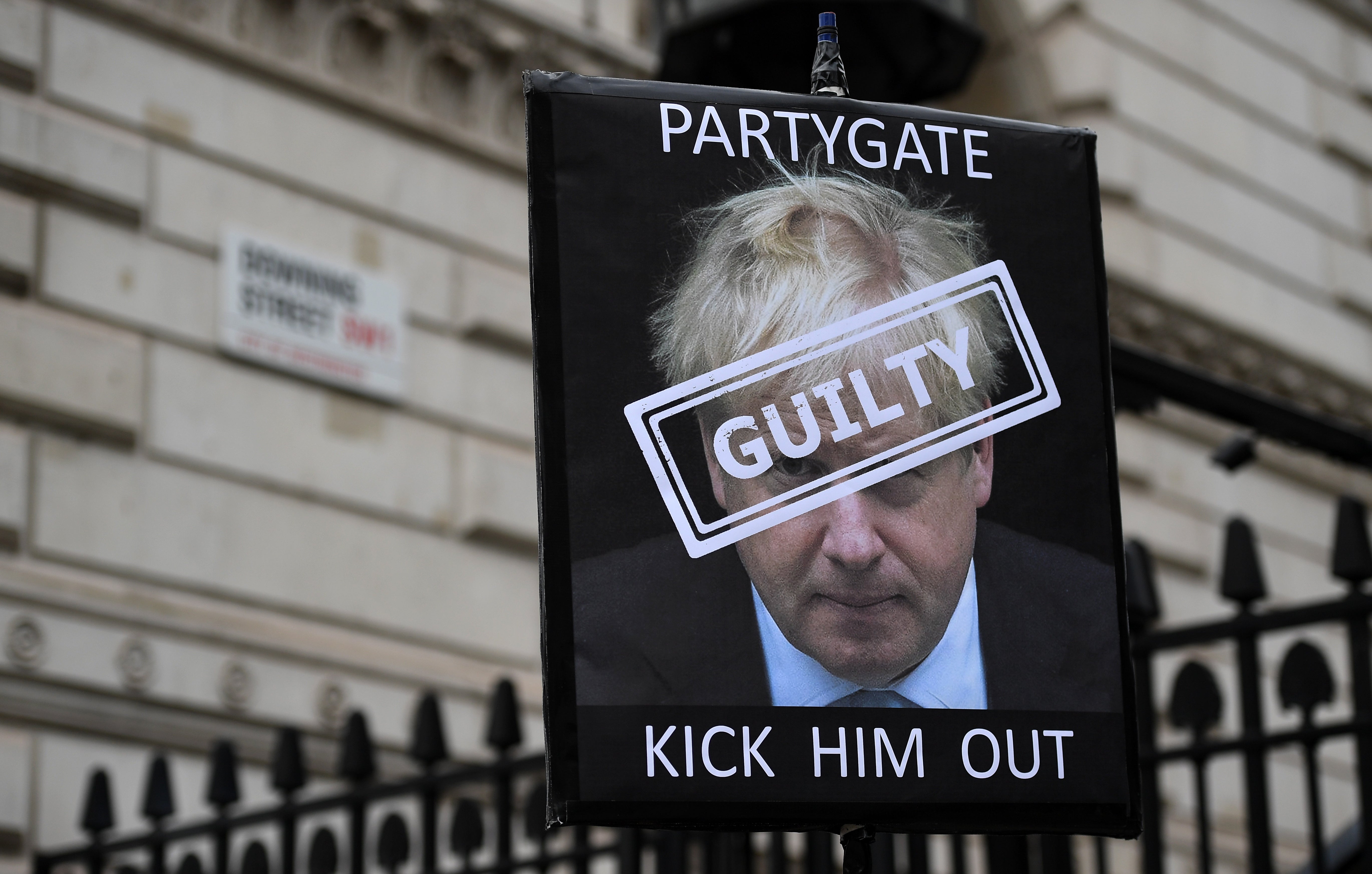 A placard outside Downing Street on Wednesday