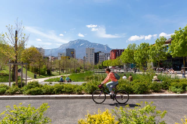<p>A cyclist in La Caserne de Bonne, Grenoble </p>