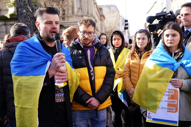 Nick Kozlov (left), from the Ukrainian Crisis Centre in Ireland, at a protest earlier this month (Brian Lawless/PA)