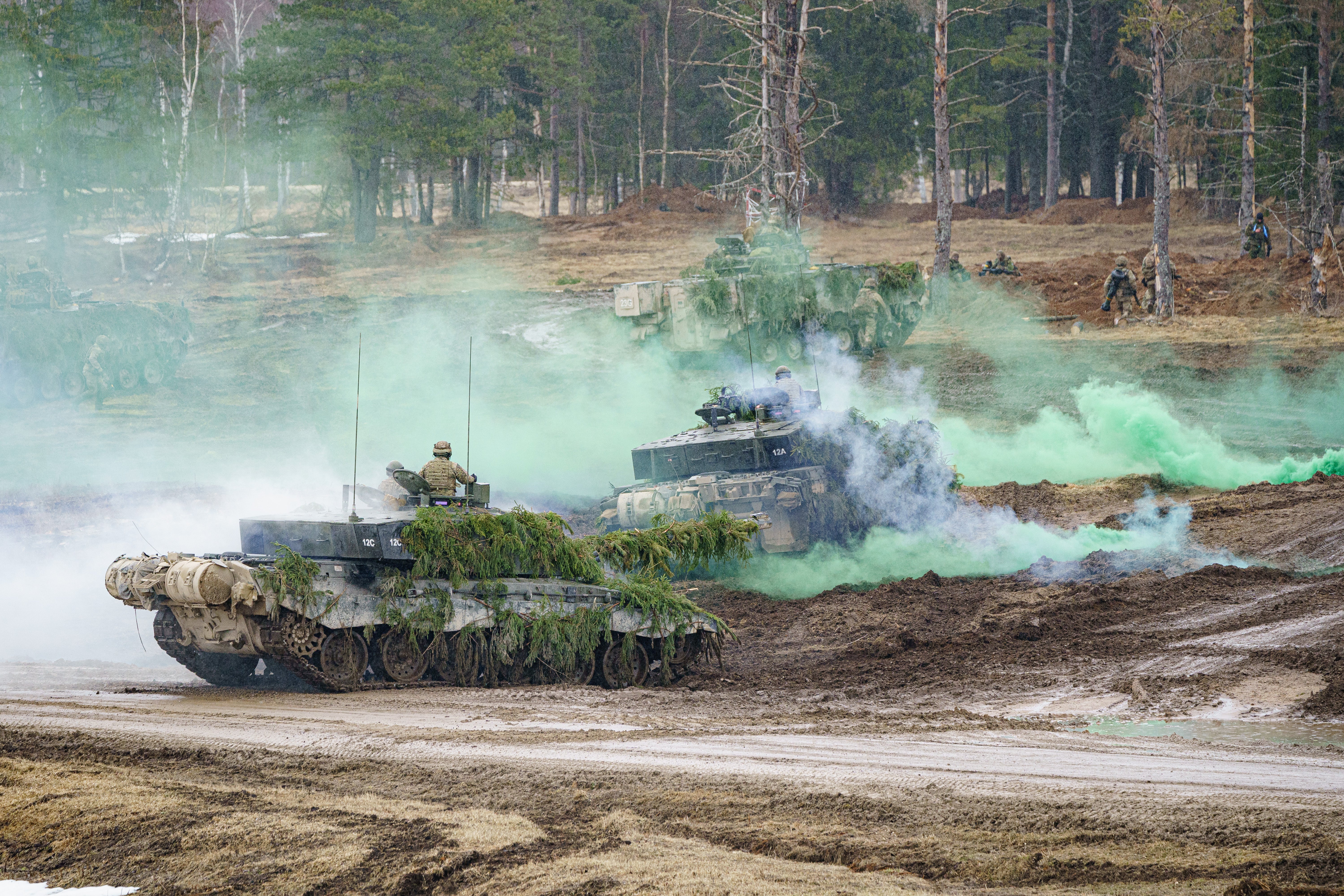 British Challenger II tanks at the Tapa central military training area in Estonia (Ben Birchall/PA)