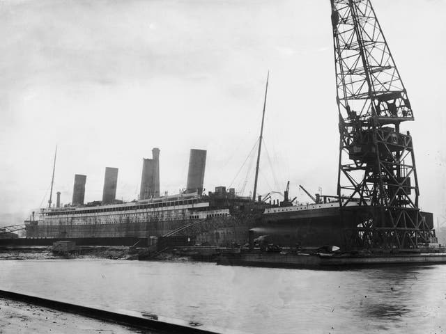 <p>The liner Titanic in dry dock at the Harland and Wolff shipyard, Belfast, February 1912</p>