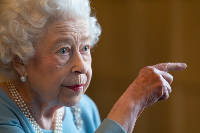 Queen Elizabeth II during a reception in the Ballroom of Sandringham House, which is the Queen’s Norfolk residence, with representatives from local community groups to celebrate the start of the Platinum Jubilee. Picture date: Saturday February 5, 2022.
