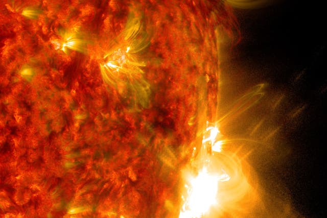 <p>A solar flare captured by Nasa’s Solar Dynamics Observatory </p>