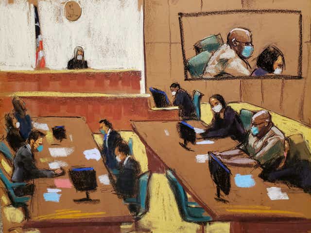 <p>Frank James seen in courtroom sketch as he appeared in court for first time on Thursday </p>