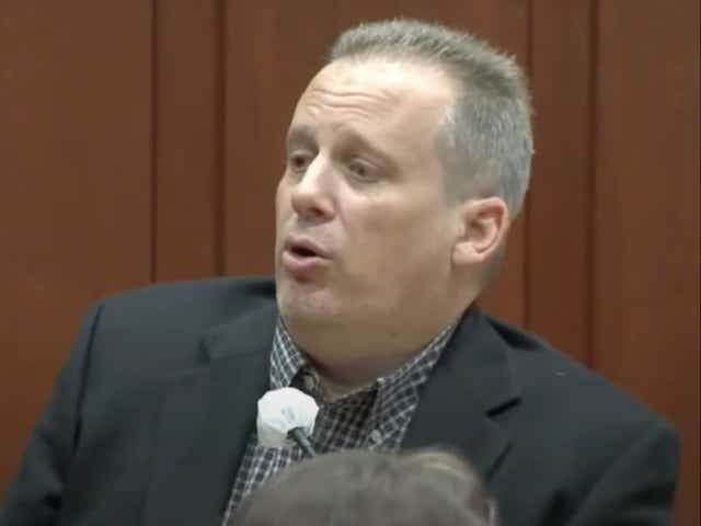 <p>Anthony Todt, 46, giving testimony during his trial. He is accused of murdering his wife, Megan Todt, and their three children, 3-year-old Alek, 11-year-old Tyler and 4-year-old Zoe. </p>
