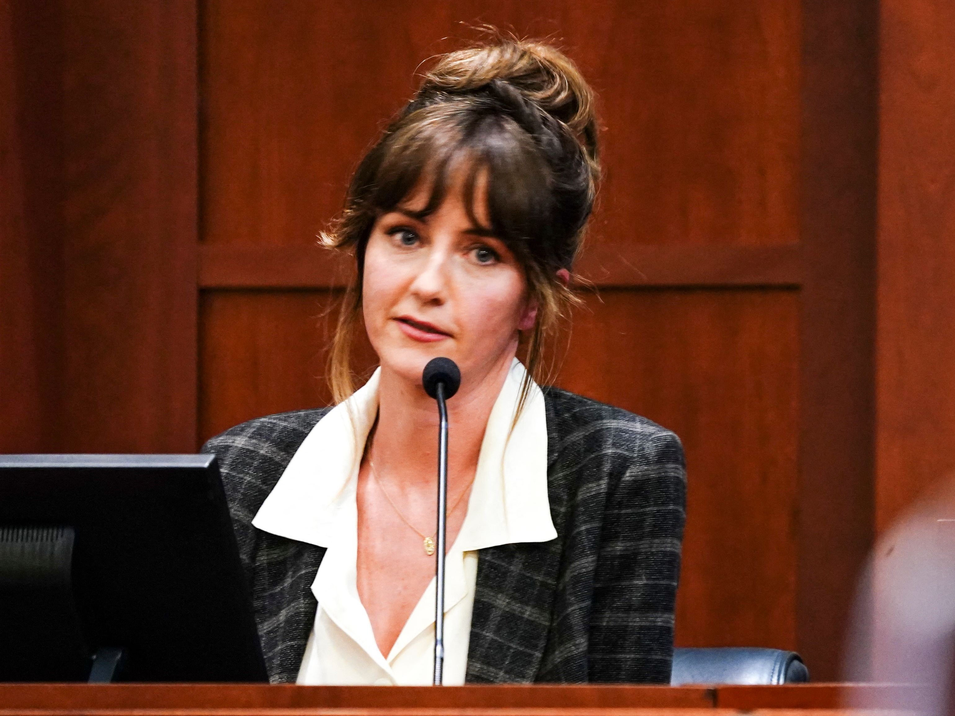 Gina Deuters testifies during the Depp v Heard defamation trial at the Fairfax County Circuit Court in Fairfax, Virginia on 14 April 2022