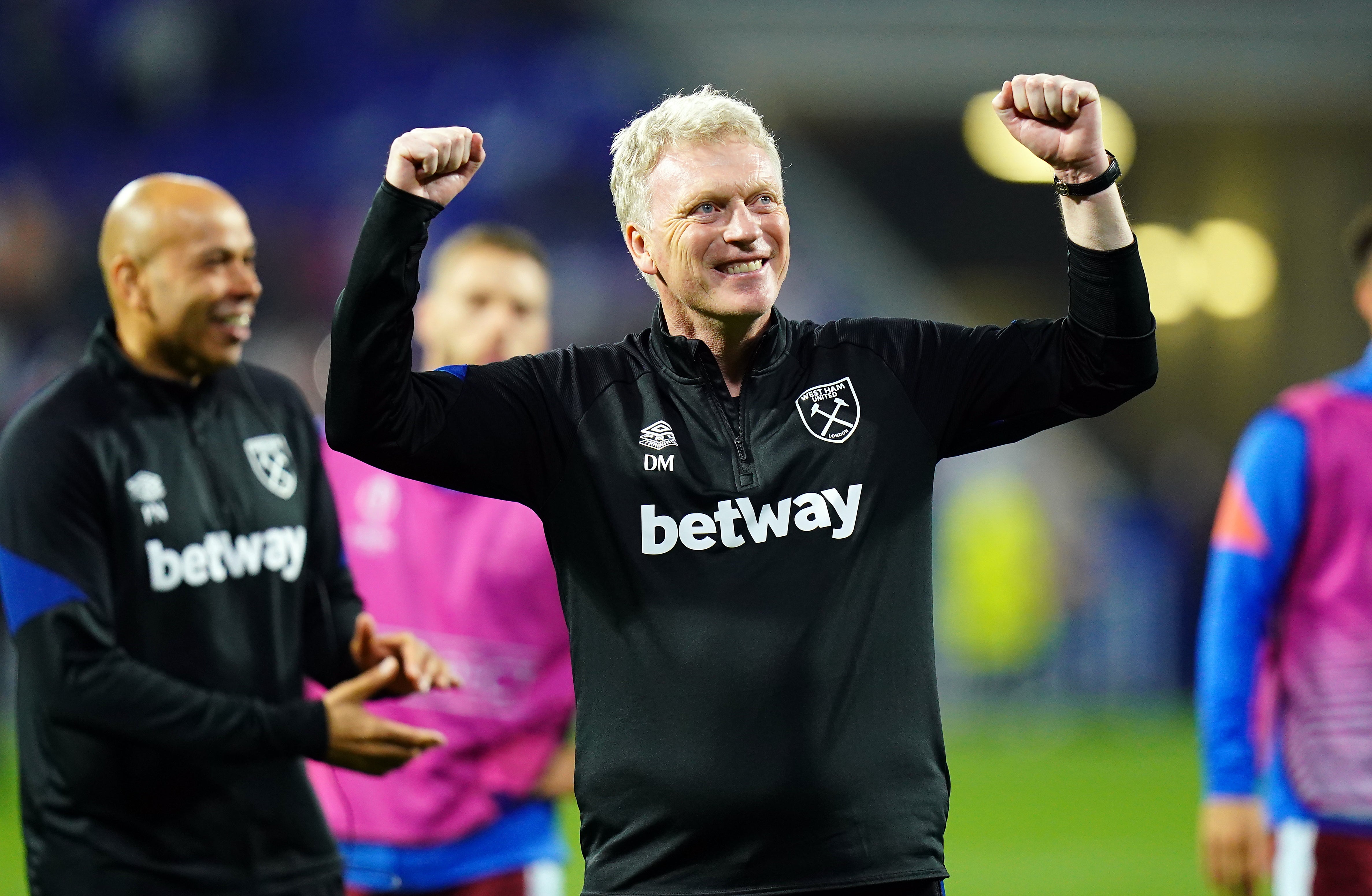 West Ham manager David Moyes celebrates after the game in Lyon (Adam Davy/PA)