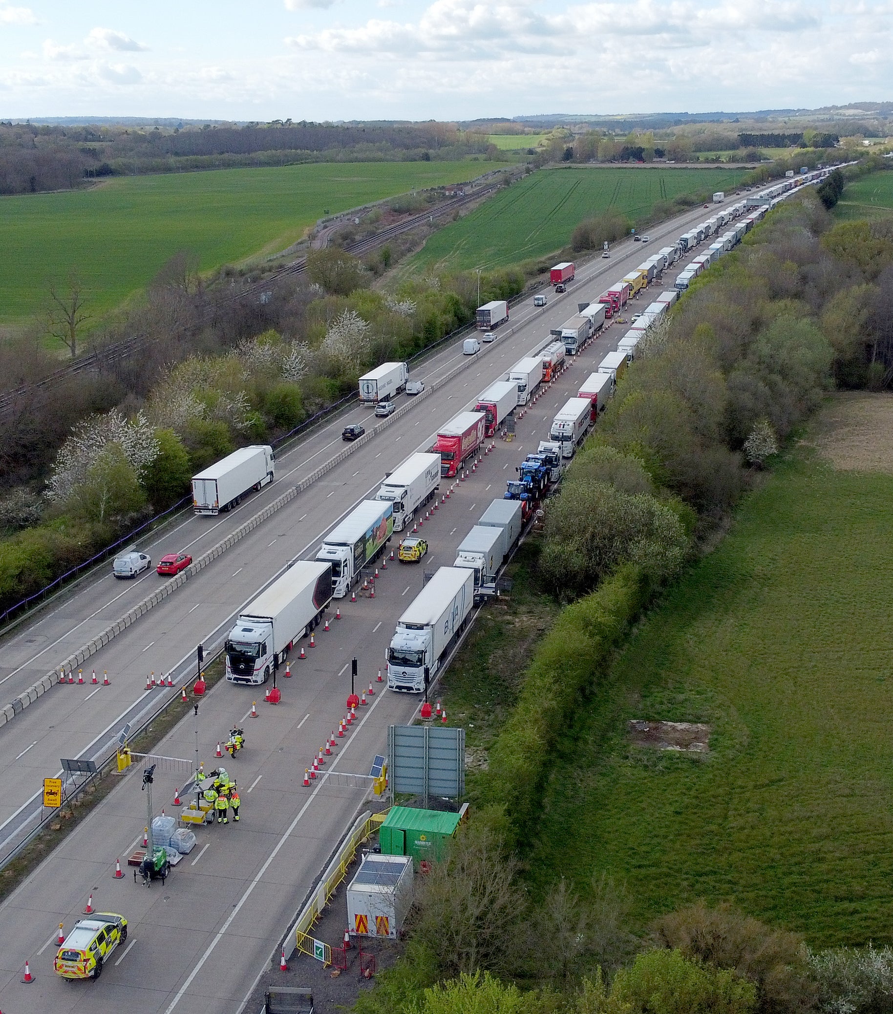 Lorries queue in Operation Brock on the M20 near Ashford in Kent (Gareth Fuller/PA)