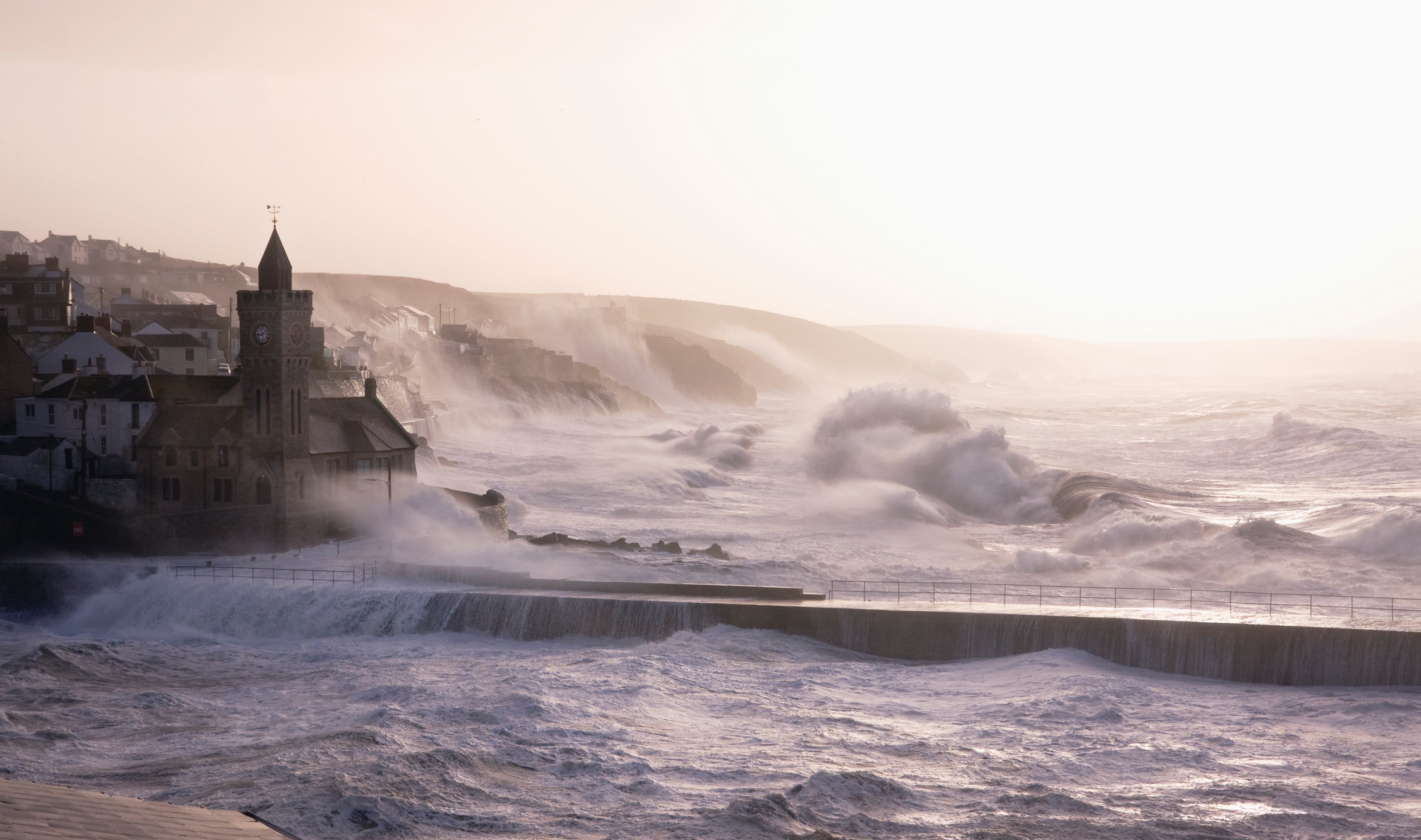 Storms sweep into Porthleven in Cornwall. Flood myths have been a common feature of European folklore for thousands of years