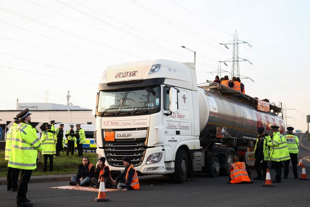 <p>Just Stop Oil climate protesters have been arrested after targeting three oil terminals in Staffordshire and Essex</p>
