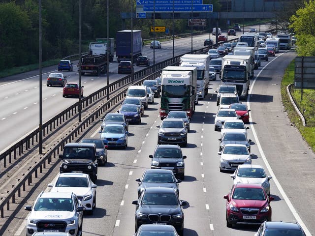 <p>Slow moving traffic on the M5 near West Bromwich during the Easter getaway</p>