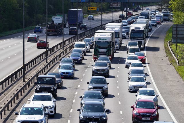 <p>Slow moving traffic on the M5 near West Bromwich during the Easter getaway</p>