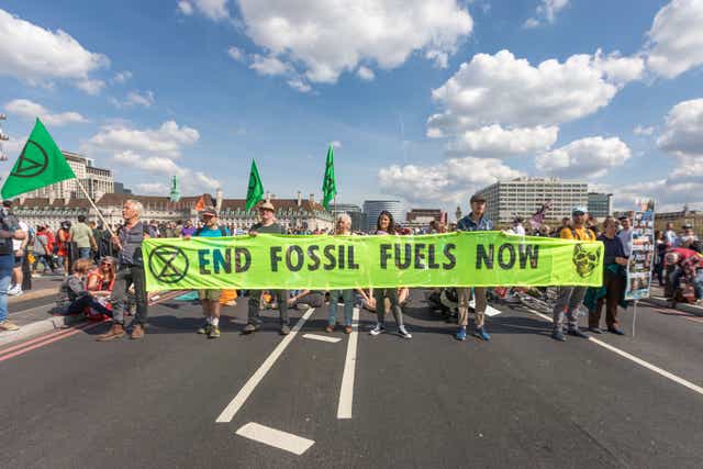 <p>Extinction Rebellion activists have formed human barriers to block traffic in London </p>