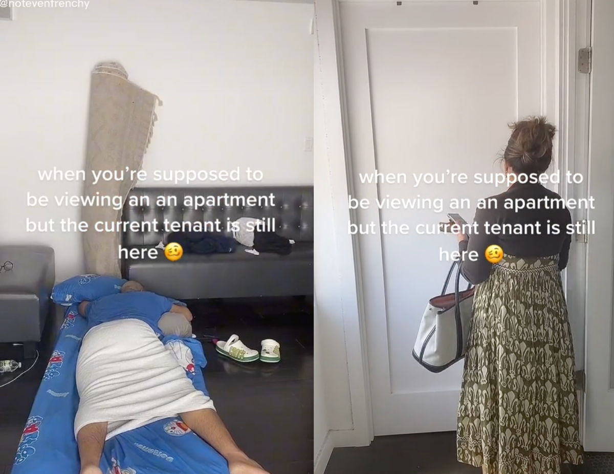 Woman tells how she toured apartment where current tenant was asleep on living room floor