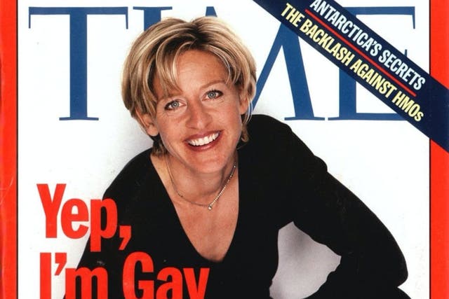 <p>Ellen DeGeneres on the cover of Time 25 years ago. </p>