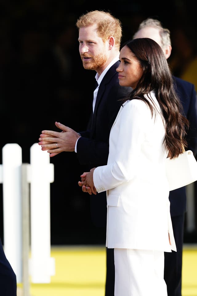The Duke and Duchess of Sussex attending a reception, hosted by the City of The Hague and the Dutch Ministry of Defence, celebrating the forthcoming Invictus Games, at Nations Home, Invictus Games Park (Zuiderpark), in The Hague. Picture date: Friday April 15, 2022.